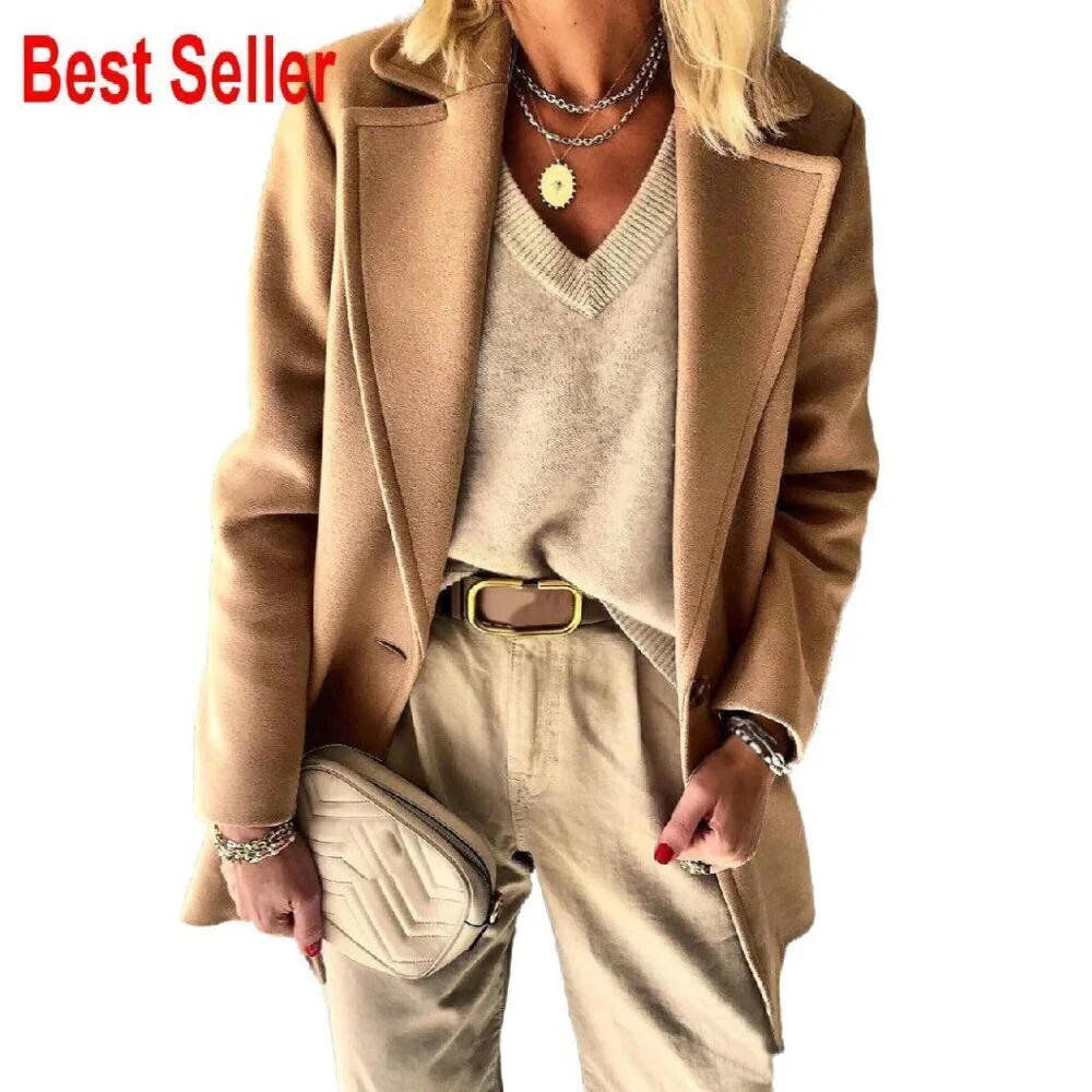 Wool Blazer Classic Elegant Business Casual Office Work Tweed Pea Coat